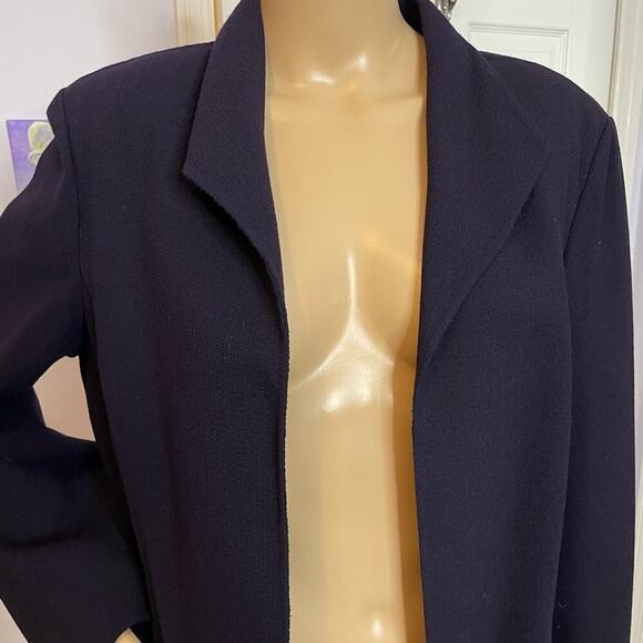 Dana Buchman jacket 14 navy blue wool open front knee length - Picture 4 of 10